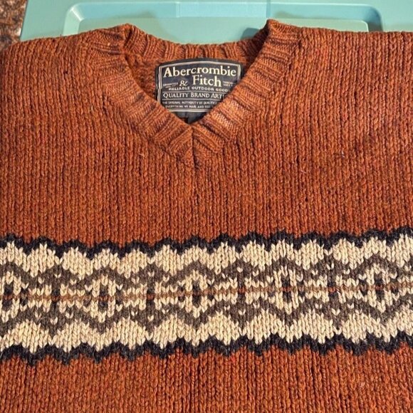 VTG Abercrombie Fitch Sweater XL Rust Orange Wool Ross Geller Autumn 90s Isle - Picture 1 of 6